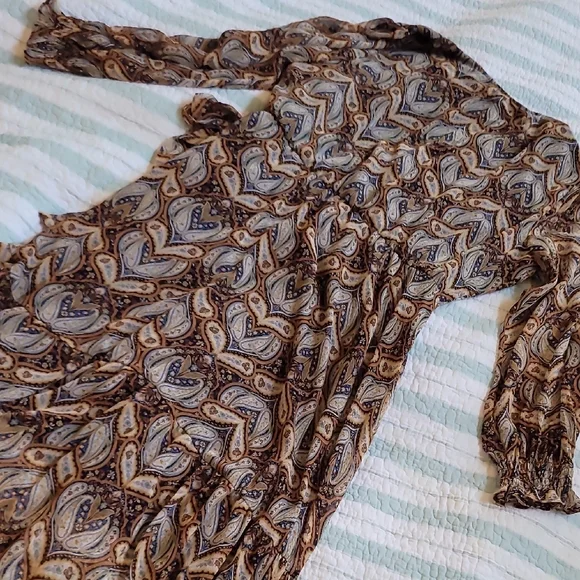 LC Lauren Conrad Paisley Long Sleeve Dress - Brown and Cream - Picture 6 of 8